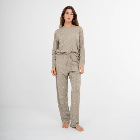 Pijama largo mujer soft Embera verde seco