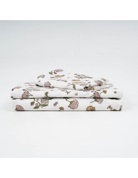 Juego de sábanas algodón Meghan verde seco - rosa keike