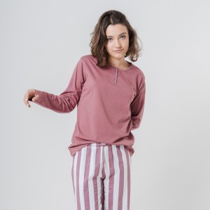 Pijama largo algodón Raya Elvis malva rosa