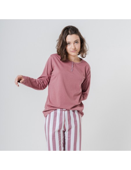 Pijama largo algodón Raya Elvis malva rosa