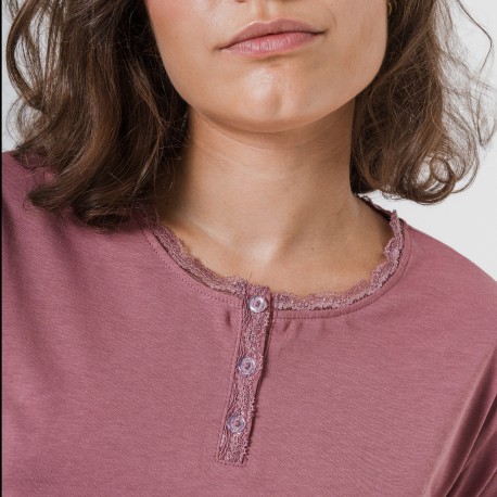 Pijama largo algodón Raya Elvis malva rosa