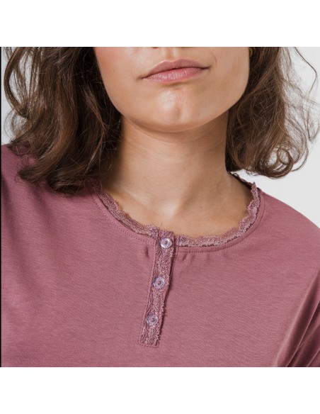 Pijama largo algodón Raya Elvis malva rosa