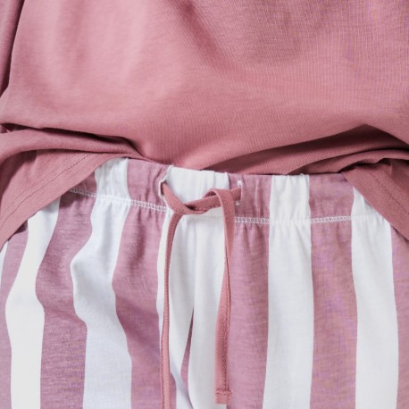 Pijama largo algodón Raya Elvis malva rosa