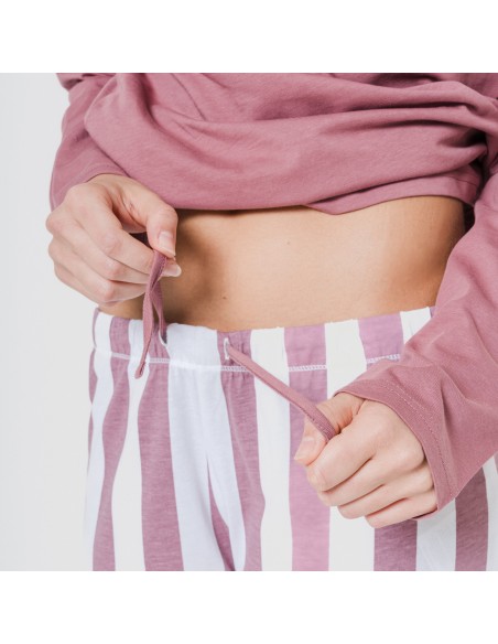 Pijama largo algodón Raya Elvis malva rosa