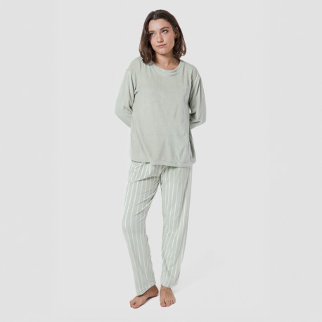Pijama terciopelo super soft mujer Raya Astria verde tiffany