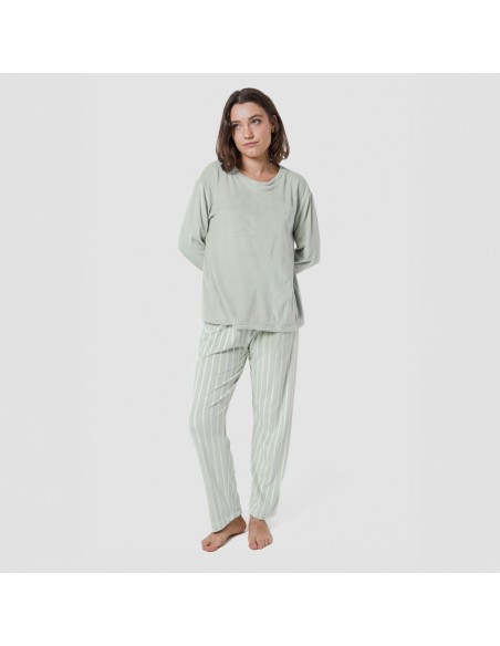 Pijama terciopelo super soft mujer Raya Astria verde tiffany