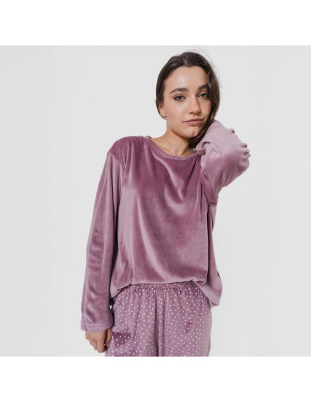 Pijama terciopelo super soft mujer Lolenda berenjena