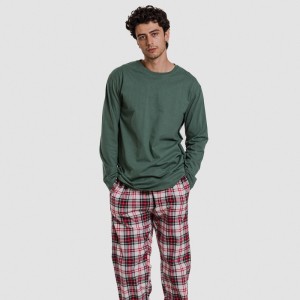Pijama hombre franela Cuadro Saruma verde botella