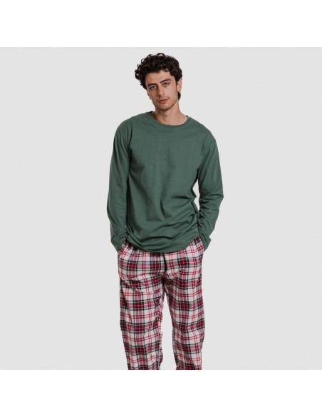 Pijama hombre franela Cuadro Saruma verde botella