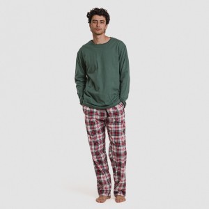 Pijama hombre franela Cuadro Saruma verde botella 2