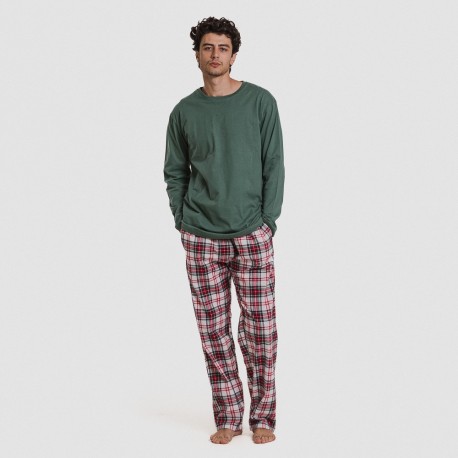 Pijama hombre franela Cuadro Saruma verde botella