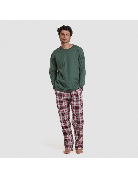 Pijama hombre franela Cuadro Saruma verde botella