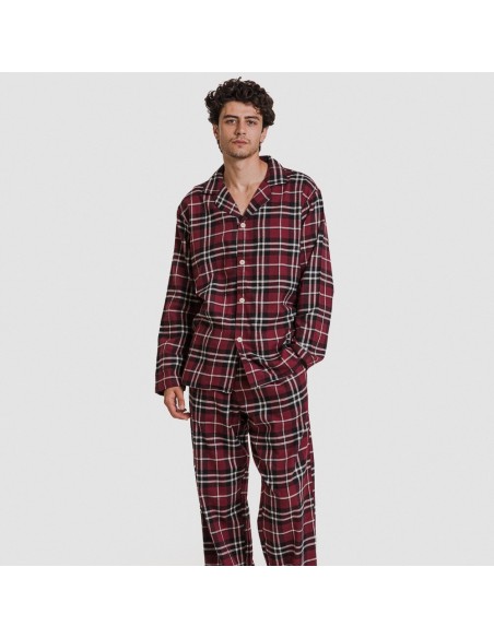 Pijama franela manga larga camisero hombre Cuadro Sauron burdeos