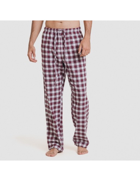 Pijama franela manga larga camisero hombre Cuadro Gustavo burdeos