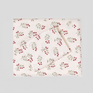 Juego de sábanas algodón Acebo verde seco - burdeos