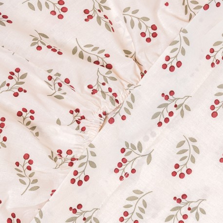 Juego de sábanas algodón Acebo verde seco - burdeos