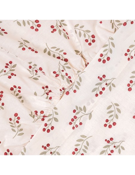 Juego de sábanas algodón Acebo verde seco - burdeos