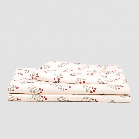 Juego de sábanas algodón Acebo verde seco - burdeos