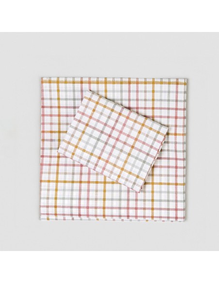 Juego de sábanas algodón Cuadro Danke verde seco - caldera