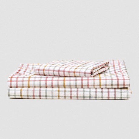 Juego de sábanas algodón Cuadro Danke verde seco - caldera