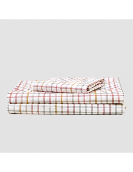 Juego de sábanas algodón Cuadro Danke verde seco - caldera