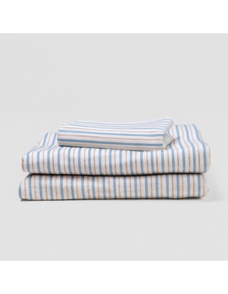 Juego de sábanas franela Raya Benet arena - índigo