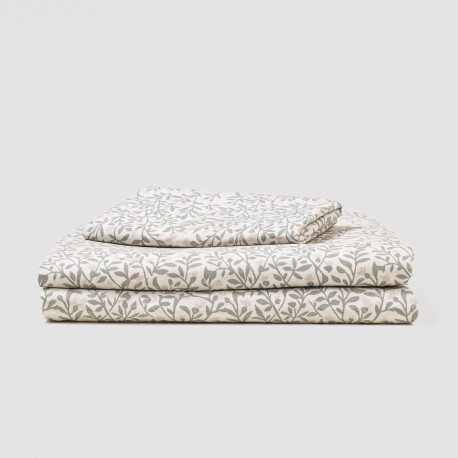 Juego de sábanas algodón Eureka verde seco - topo