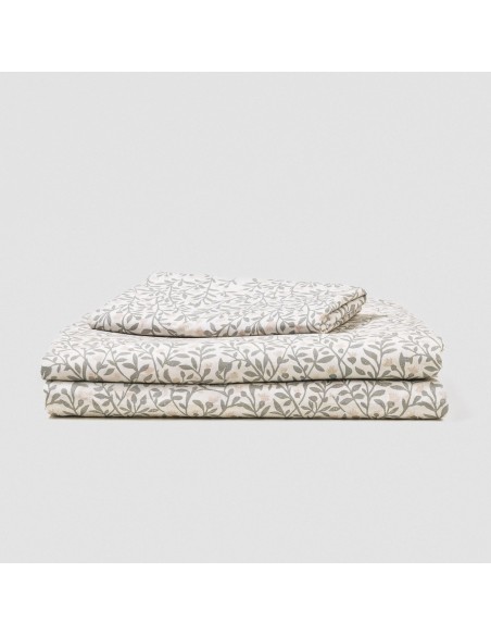 Juego de sábanas algodón Eureka verde seco - topo