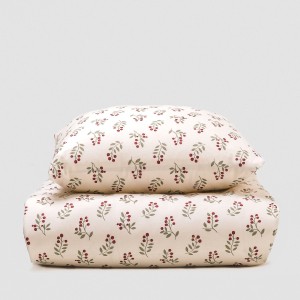 Funda nórdica algodón Acebo verde seco - burdeos