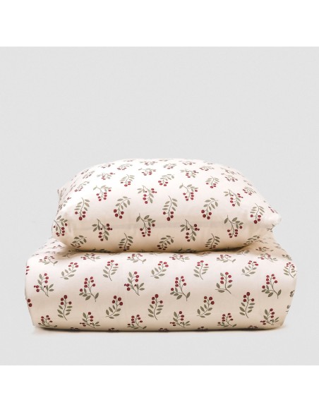 Funda nórdica algodón Acebo verde seco - burdeos