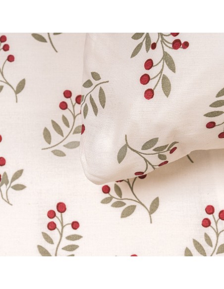 Funda nórdica algodón Acebo verde seco - burdeos