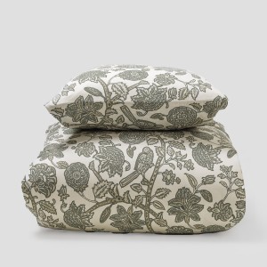 Funda nórdica algodón Enelia verde seco - topo