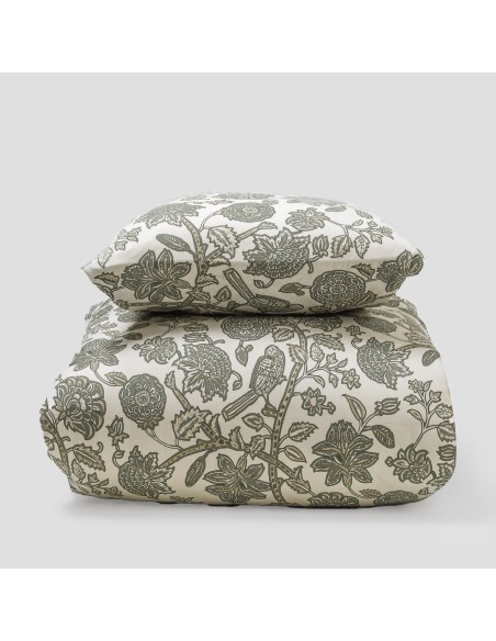 Funda nórdica algodón Enelia verde seco - topo