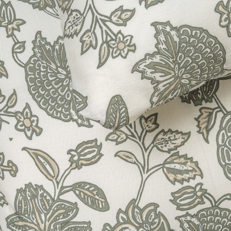 Funda nórdica algodón Enelia verde seco - topo