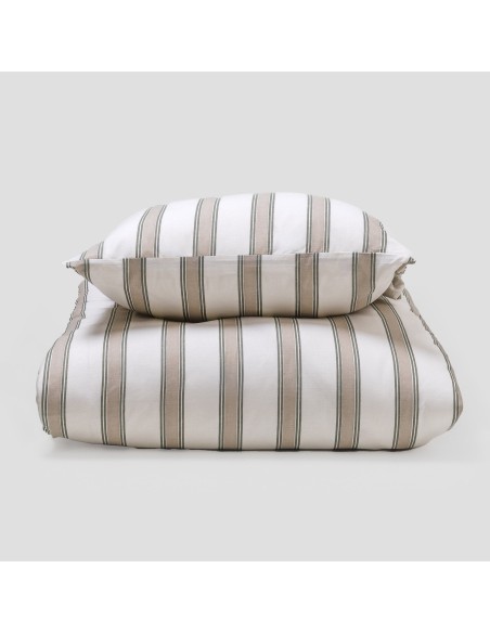 Funda nórdica algodón Raya Sitges verde seco - topo