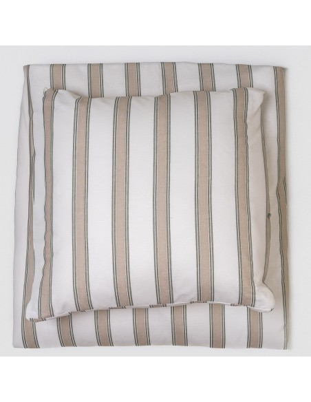 Funda nórdica algodón Raya Sitges verde seco - topo