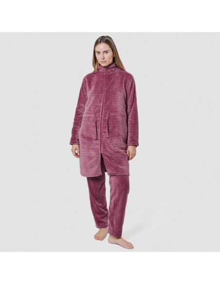 Bata terciopelo raya cremallera