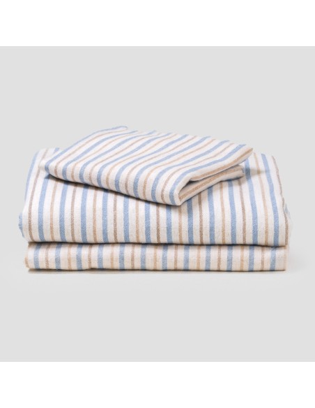 Juego de sábanas franela Raya Benet arena - indigo cuna