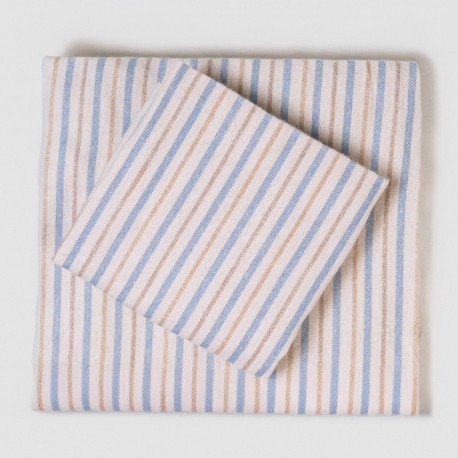 Juego de sábanas franela Raya Benet arena - indigo cuna