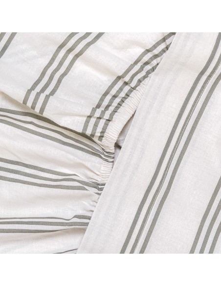 Juego de sábanas algodón Raya Amunia verde seco