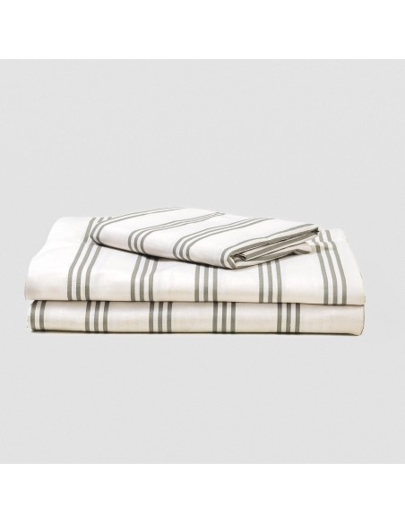 Juego de sábanas algodón Raya Amunia verde seco