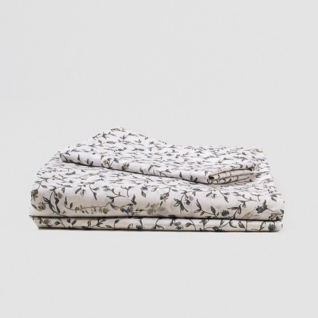 Juego de sábanas algodón Triana verde seco - azul keike - topo