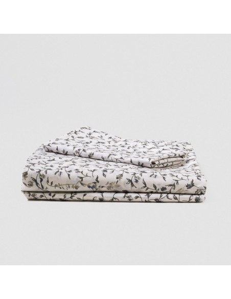 Juego de sábanas algodón Triana verde seco - azul keike - topo