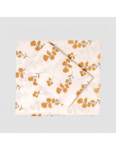 Juego de sábanas algodón Nundia verde seco - ocre