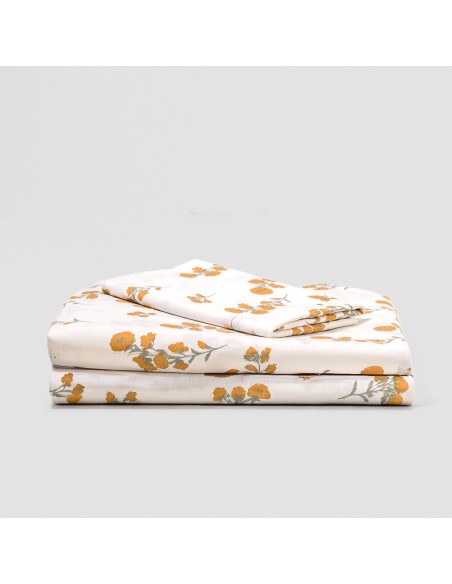 Juego de sábanas algodón Nundia verde seco - ocre