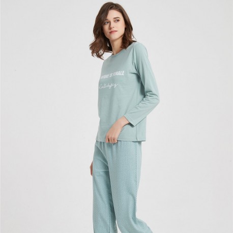 Pijama largo algodón Tango verde tiffany pijamas-mujer