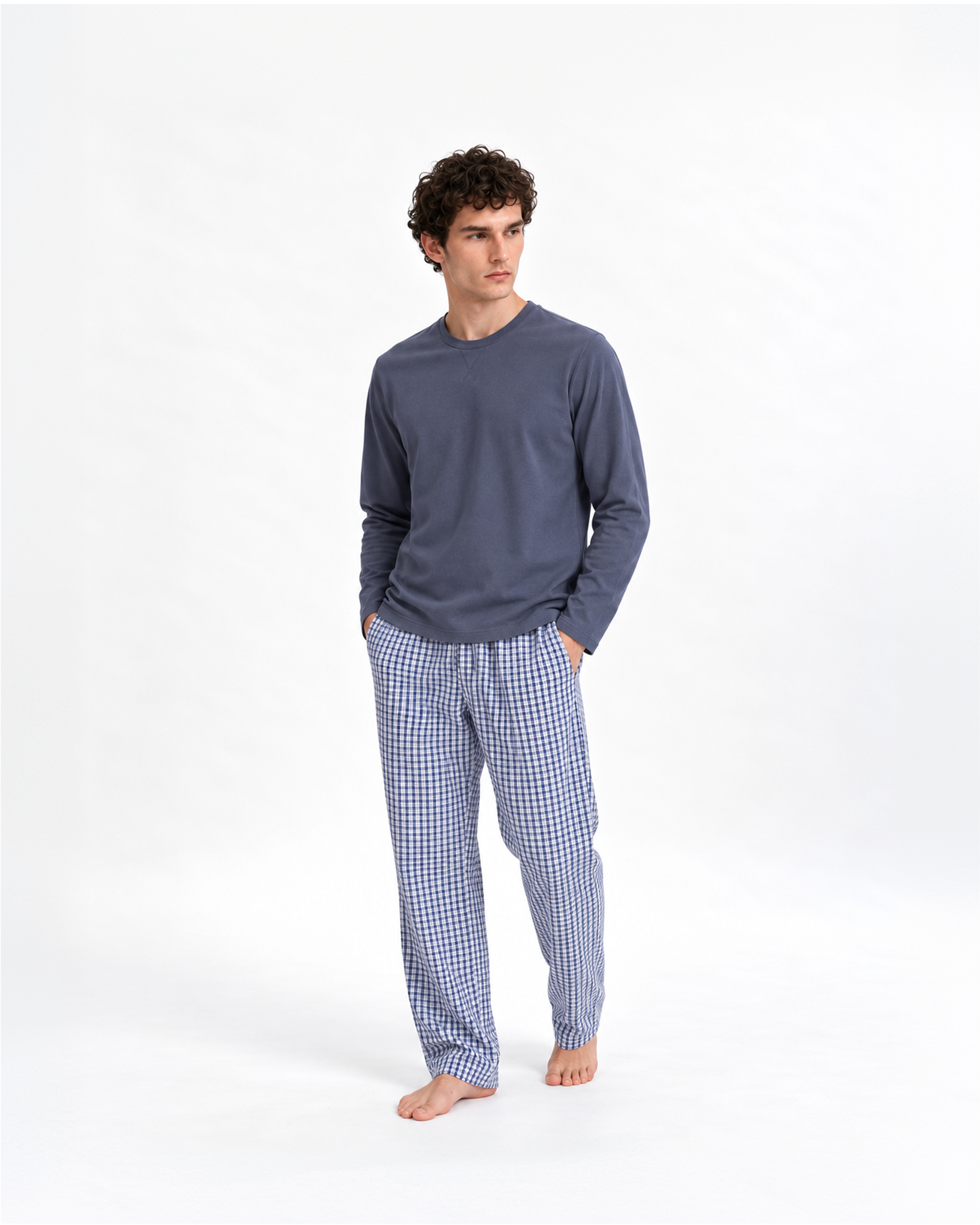 Pijama largo algodón cuadros saúl índigo