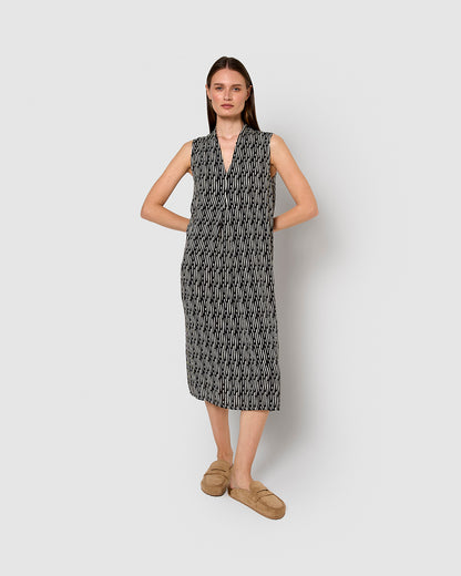 Vestido midi bambula detalles plisados malibu beige