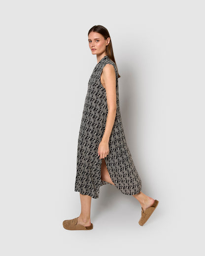 Vestido midi bambula detalles plisados malibu beige