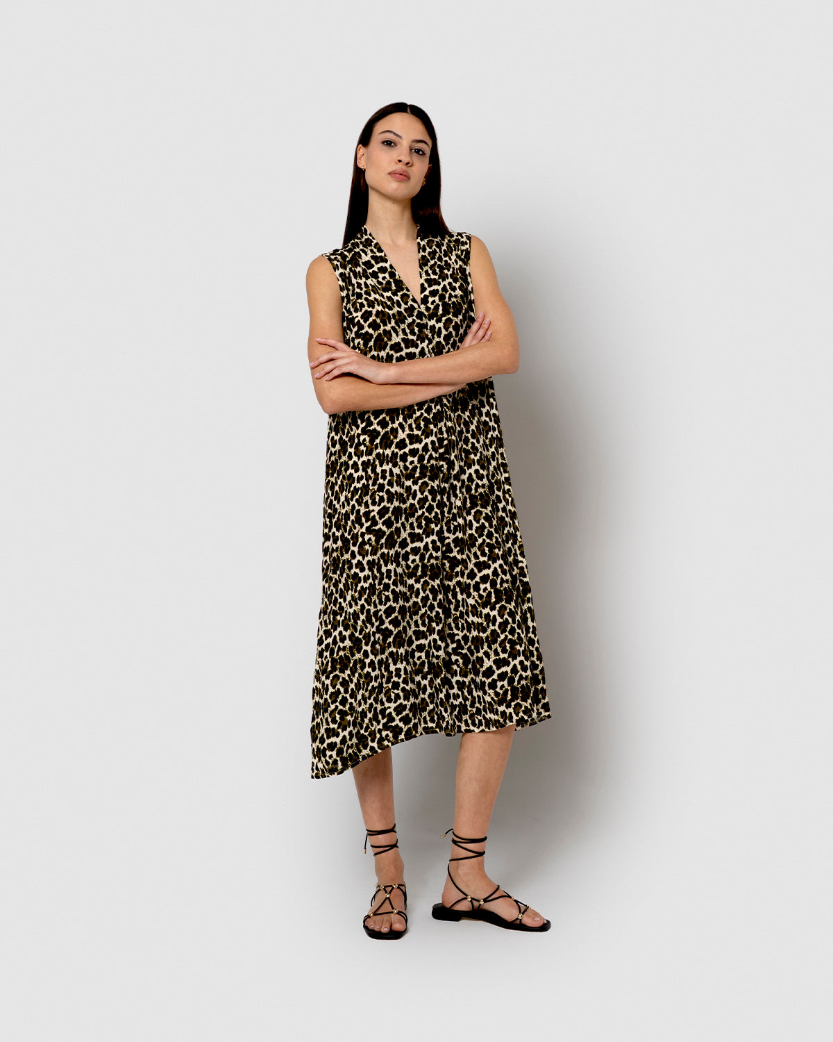 Vestido midi bambula detalles plisados miami marrón
